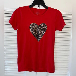 J.Crew Factory Leopard Heart Graphic Collector Tee Short Sleeves Size XS